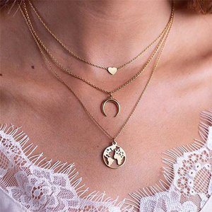 Trendz Gros Nouvel Alliage Évider Rond et Lune Charme Layered Collier de <span class=keywords><strong>Carte</strong></span> Du Monde Pour Femmes - Product Image 6