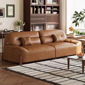 Sofá de cuero de estilo crema de alta calidad, sofá suave de nuevo diseño para sala de estar, sofá minimalista bonito para el hogar, sofá barato personalizable - Product Image 1