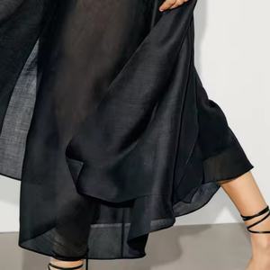 Robes longues d'été vintage décontractées élégantes de couleur unie noire, personnalisables, meilleure qualité, collection 2025 à succès - Product Image 6