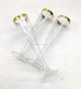 Eleganti flauti di <span class=keywords><strong>Champagne</strong></span> in plastica trasparente 4.5 Oz con montatura in oro, - Product Image 4