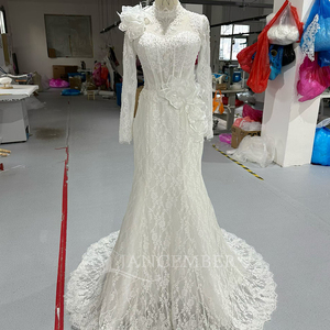 Vestido de Novia de Lujo Lscm91 Color Marfil, Mangas Largas con Ilusión de Transparencia, Apliques de Encaje Floral, Vestido de Novia Sirena con Cuentas, Jancember - Product Image 6