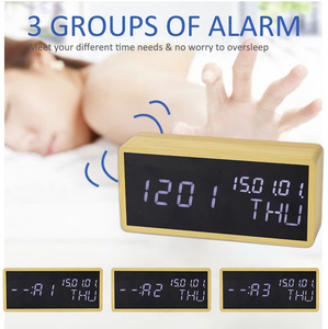 EMAF Small Wood Tabletop Casing <strong>Time</strong> Day Calendar Temperature Humidity <strong>USB</strong> Power Electronic LED Table Bamboo Alarm Digital <strong>Clock</strong> - Product Image 3