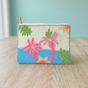 Pochette carrée bohème faite main en microfibre perlée avec fermeture éclair, motif tropical, couleurs mélangées, broderie, couture, mode, voyage - Product Image 2