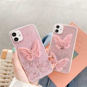 Étui papillon en dentelle pour <span class=keywords><strong>iPhone</strong></span> 16 15 14 13 12 <span class=keywords><strong>11</strong></span> Pro Max Mini XR XS Max Fashion Pink Glitter Back Cover Conque - Product Image 4