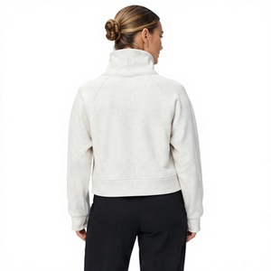 Sudadera Corta Unisex de Forro Polar con Cierre de Cremallera, Bolsillo y Cuello Alto, Corte Regular, Color Blanco Sólido, para Otoño - Product Image 2