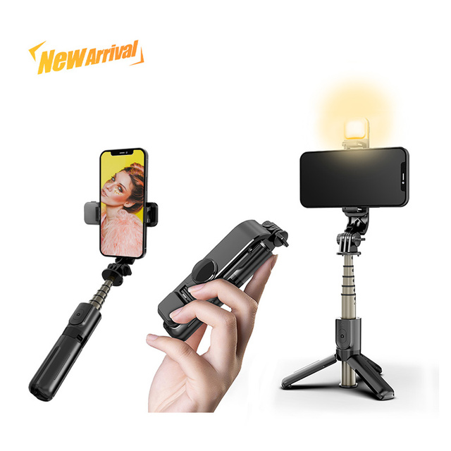 L10S Hot Series Mini Wireless Aluminum Telescopic Folding Tripod with LED Fill Light for Smartphone Selfie Stick