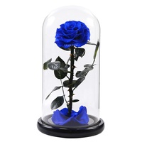 Tige de véritable fleur bleue avec décor de verre, 1 pièce, prix d'usine, Roses éternelles stabilisées