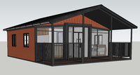 Rumah Kontainer Ekspansi Dua Sayap 40ft dengan Panel Sandwich Motif Kayu, Villa Prefab Mobile dengan Teras untuk Rumah atau Resort