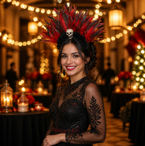 Diadema de Plumas con Calavera Personalizada para el Día de Muertos, Diadema Gótica para Halloween, Carnaval, Festival, Disfraz de Mascarada - Product Image 5