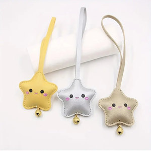 Healing PU Leather Round Star Pendant Cute Expression Carabiner <b>Keychain</b> Durable Eco-Friendly Bag Decoration - Product Image 3