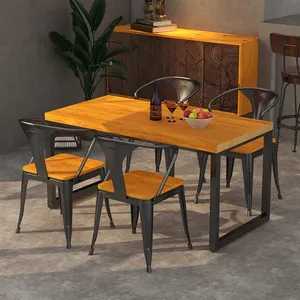 Klasik Metal yemek seti restoran mobilya seti yemek odası masa ve sandalye ahşap kahve mobilya seti