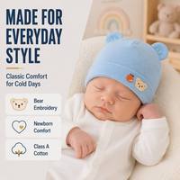 Bonnet pour bébé nouveau-né avec oreilles d'ours, étiquette personnalisée, vente en gros, prêt à être expédié, bonnet chaud et doux pour l'hiver, bonnet de qualité pour nourrissons