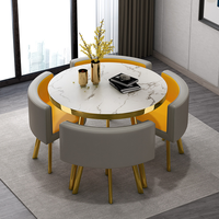 Ensemble de table à manger ronde en bois moderne pour 6 personnes - Plateau en MDF marbré et chaises en PU, pieds en métal, respectueux de l'environnement, montage facile et couleurs personnalisables