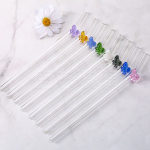 Dd3142 <span class=keywords><strong>3D</strong></span> Borosilicate galss cong uống rơm đầy màu sắc rõ ràng ống hút cho thanh nước trái cây Cocktail Bowknot ống hút thủy tinh - Product Image 2