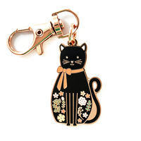 Porte-clés OEM personnalisé en alliage de zinc, motif animal de dessin animé vintage mignon, chat noir mystérieux doré, prix compétitif