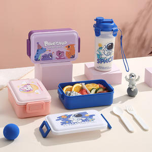 Cartoon Cuteness Rectangle Plastic Lid <b>Lunch</b> <b>Box</b> Set Water Cup Microwave Heatable Portable Sealed 2 <b>Compartments</b> Back School <b>Box</b> - Product Image 1
