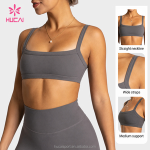 Soutien-gorge de sport pour femme ODM HUCAI, personnalisé, à bretelles larges, maintien moyen, encolure droite, bordure contrastante, col carré, pour yoga, gym, <span class=keywords><strong>pilates</strong></span> et entraînement - Product Image 4
