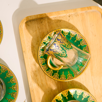 Ensemble de 18 tasses à café turques en verre peintes à la main de style moyen-oriental vintage avec soucoupes