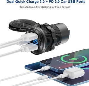 12V Thuốc lá nhẹ hơn ổ cắm Adapter với ánh sáng LED kép 30W QC3.0 và 30W PD sạc USB ổ cắm loại nhôm - Product Image 6