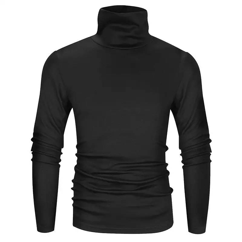 Slim fit soft thermal long sleeve 65% Polyester 35% Cotton high neck sweater mens turtleneck t shirt