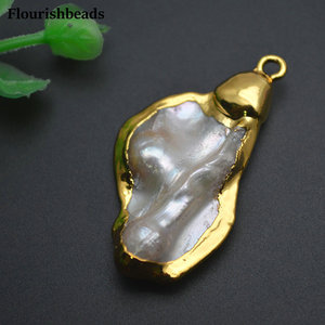 Colgante de concha de perla <span class=keywords><strong>madre</strong></span> blanca Natural chapado en oro clásico, losa de forma libre para collar, pendientes, fabricación de colgantes de moda - Product Image 4