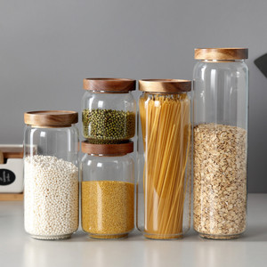 Glass Spice Cookie Jars with Wooden Lids Kitchen Jars for Storage Tea Sugar and Coffee Cocoa Beans Storage
