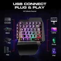 Clavier de jeu filaire à une main, rétroéclairage LED arc-en-ciel, 39 touches, mini clavier de jeu portable, contrôleur de jeu ergonomique pour PC Gamer
