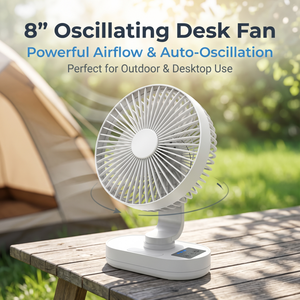 Ventilateur oscillant sans balais de 8 pouces avec deux batteries au lithium, lampe de camping LED, recharge rapide Type-C, trois vitesses, version anglaise - Product Image 2
