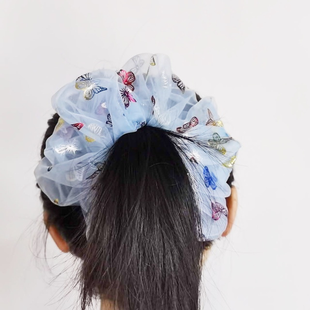 2021 модные эластичные резинки для волос для девочек в новом дизайне из органзы милые красочные крупные резинки для волос с лазерной бабочкой