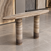 Table console en travertin gris foncé naturel, table d'entrée en pierre massif, table de couloir, table console décorative en pierre de luxe pour hôtel et villa