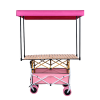 Chariot de camping pliable avec auvent pare-soleil, plateau de table et grand espace de chargement pour extérieur et vente ambulante