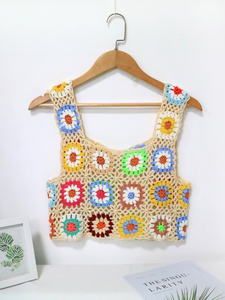 Usine D'été <span class=keywords><strong>Granny</strong></span> Square <span class=keywords><strong>Crochet</strong></span> Crop Top Vest Cover up Tops pour les femmes - Product Image 5