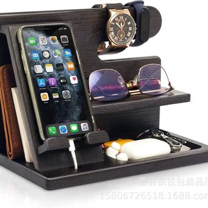 Wooden Phone Holder With Glasses Watch Key Storage <b>Desktop</b> Organizer Charging <b>Stand</b> Minimalist Style Office Use - Product Image 3