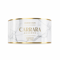 Bande de cigare personnalisée en marbre de Carrare brillant, motif veineux blanc, typographie dorée minimaliste, élégant et haut de gamme