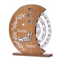 Horloge de bureau circulaire en bois brun au design moderne avec affichage de la lune et des aiguilles, calendrier mécanique multifonction rotatif