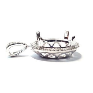 Enchanteur Noble Milgrain Design Memorial 18k Solide Or Blanc Réel Diamant Fine Bijoux Ovale Semi Monture Pendentif Pour Les Femmes - Product Image 3