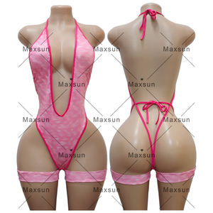 Maxsun Dancewear Trajes exóticos Rendimiento Ropa de baile Nuevo Sexy Impreso <span class=keywords><strong>Tanga</strong></span> sin espalda Bikini de dos piezas Sexy Girl Dance Wear - Product Image 5