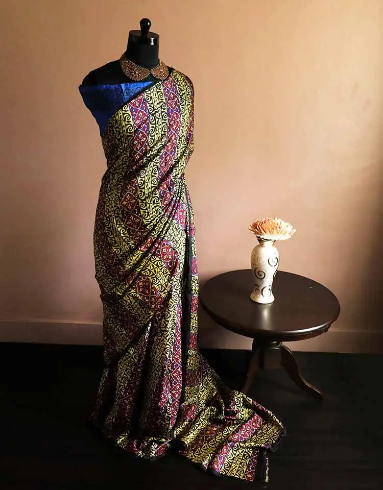 인도 의류 패션 액세서리 핸드 블록 인쇄 여자 파티 및 이벤트 사용을위한 순수 Desi Tussar 실크 사리
