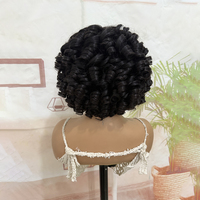 Perruque Courte Bob Pixie Bouclée Rose 100% Cheveux Humains de Haute Qualité avec Frange, Entièrement Faite à la Machine, Sans Colle, Style Fumi Curl pour Femmes Noires