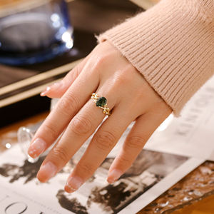 Cincin Fashion Moyu Jewelry untuk Wanita, Perhiasan Perak <span class=keywords><strong>Sterling</strong></span> 925 dengan Setting Potongan Elips Moss, Cincin Mewah - Product Image 6