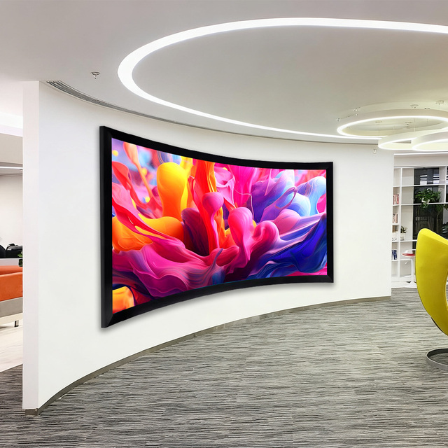 84-300" Curved Fixed Frame Aluminum Alloy Cinema Screen Design PVC White Matte 16:9 8K/HD/3D Projection Screen for Home Theater