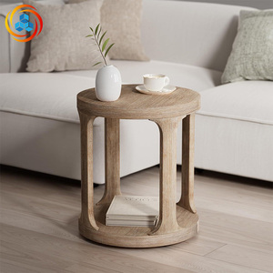 Round Natural Wood Tea <b>Table</b> Open <b>Storage</b> Shelf Modern Accent <b>End</b> <b>Table</b> for Living Room Home Furniture Easy Assemble - Product Image 1