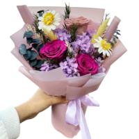 Cadeau pour femme, fête des mères, Saint-Valentin, Noël, bouquet de roses violettes, fleur préservée, éternelle, immortelle, remise de diplôme, Nouvel An, Pâques