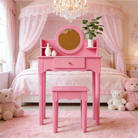 Table de maquillage pour enfants en MDF rose, design moderne et durable, avec tiroir, pour la chambre des filles et le salon