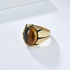 yunnique retro men's light luxury tiger eye <b>titanium</b> steel <b>ring</b> oval egg-shaped <b>black</b> gemstone stainless steel thum - Product Image 2