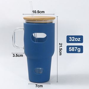 New Arrival 32oz <b>Glass</b> <b>Tumbler</b> Silicone Sleeve Bamboo Lid Handle Reusable Car Mug Dishwasher Microwave Safe Custom Logo - Product Image 2