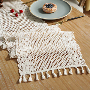 Caminos <span class=keywords><strong>de</strong></span> <span class=keywords><strong>mesa</strong></span> tejidos con borlas para Hotel, Decoración <span class=keywords><strong>de</strong></span> <span class=keywords><strong>mesa</strong></span> <span class=keywords><strong>de</strong></span> macramé <span class=keywords><strong>de</strong></span> algodón Crochet con encaje calado bohemio personalizado - Product Image 4
