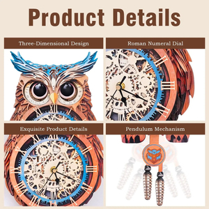 Owl Wooden <b>Clock</b> <b>Kit</b> 3D Puzzle DIY Handcrafted Wall <b>Clock</b> Decor with Moving Parts and Pinecone Pendulum - Product Image 5