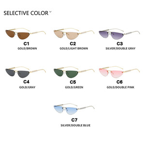 European and American INS Fashion Metal Sunglasses for Women Small <b>Frame</b> Triangle Rimless with Pearl Temple UV400 Optics - Product Image 5