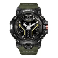 Montre numérique SMAEL 8075, sport, affichage LED analogique-numérique, chronomètre, alarme, chronographe, résistance à l'eau 5 BAR, bracelet en PU, pour homme